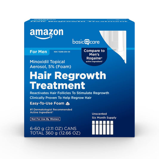 Minoxidil 5% Amazon Basic Care Topical FOAM 6 Months Supply [Exp: 02/2028]