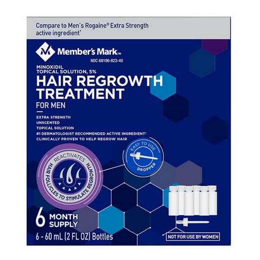Member's Mark hair regrowth treatment packaging for men on a white background